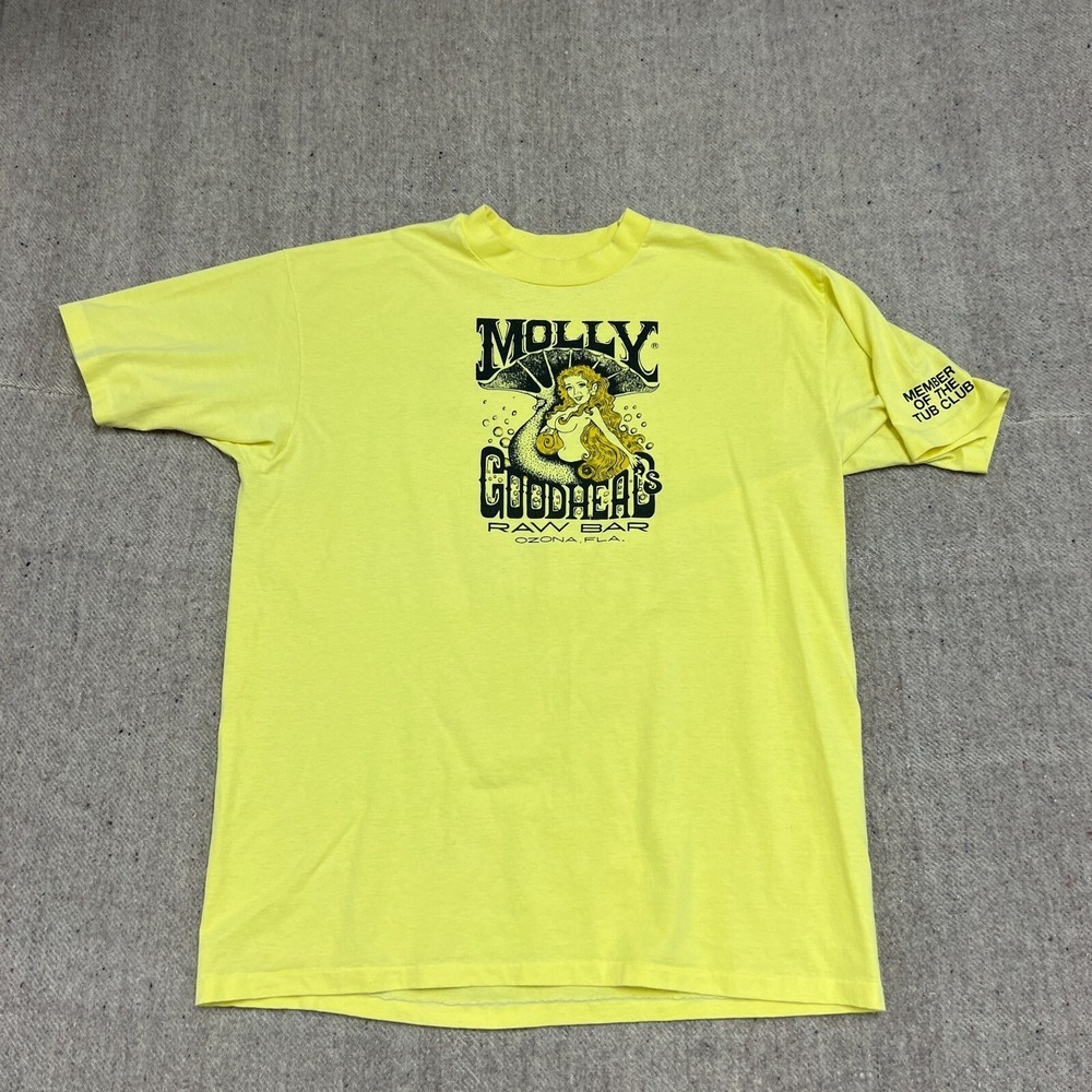 Vintage Molly Goodhead Raw‎ Bar Shirt Mens Large Yellow 1980s Florida